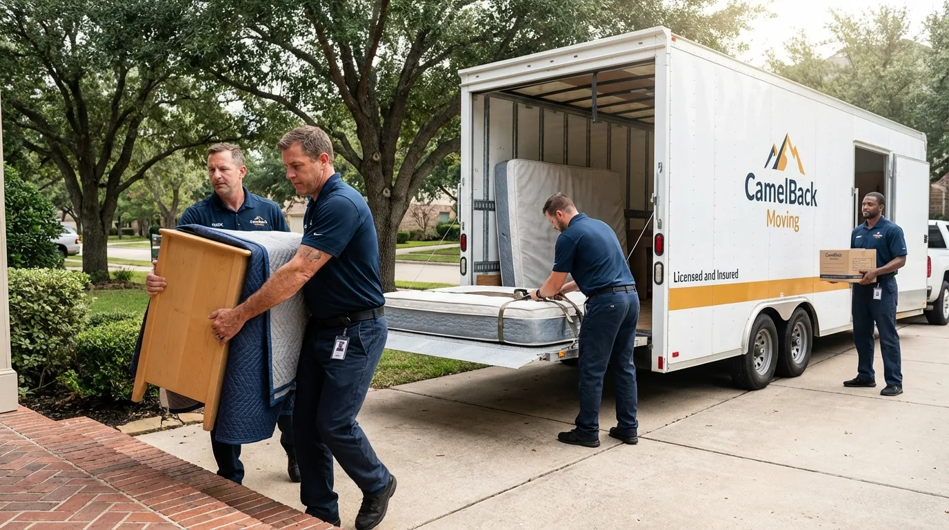 Crew loading residential truck for cross-state move from Jefferson, ME