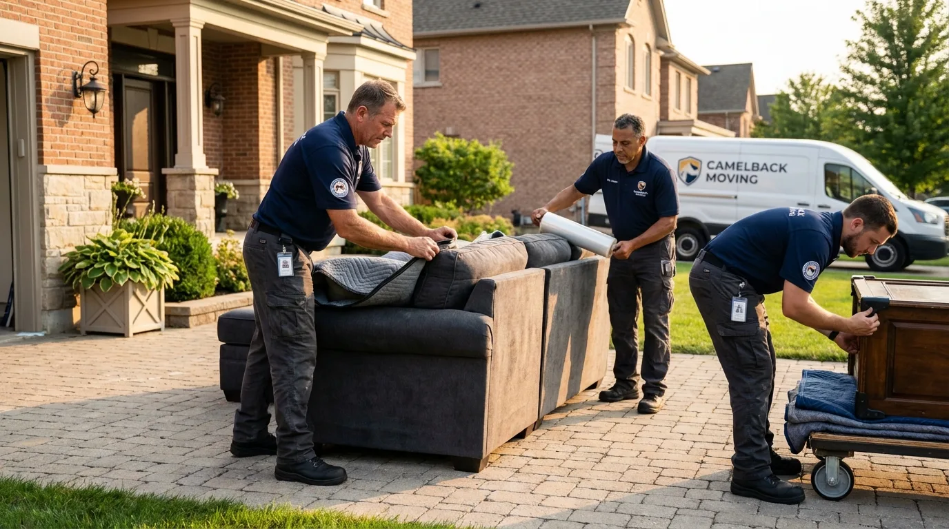 Large estate moving crew wrapping furniture in Jefferson, ME